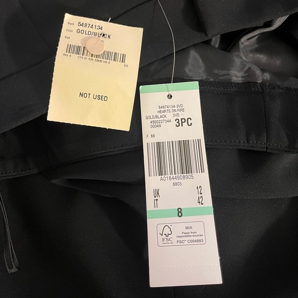 Kasper Hearts on Fire 3PC Lined Pant Suit. Blazer, Top & Pants Gold/Black NWT - Picture 14 of 14